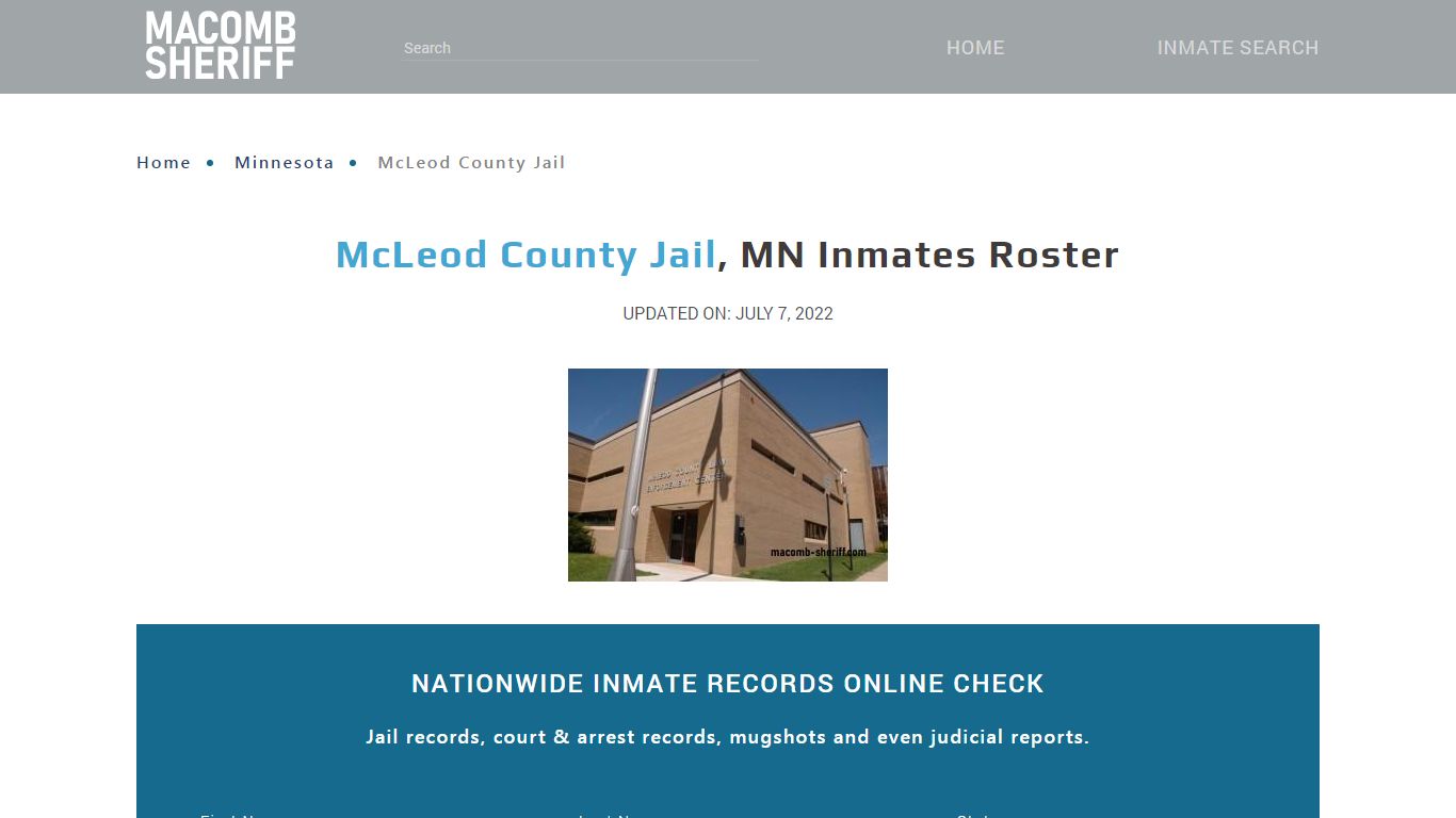 McLeod County Jail, MN Jail Roster, Name Search